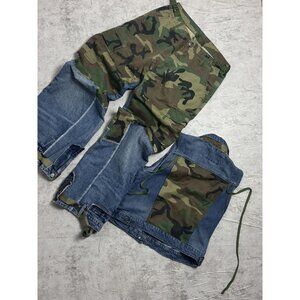 M Denim & Camo Rework Jacket & Cargo Pants Set